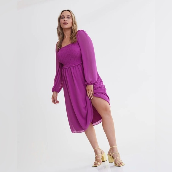 Addition Elle Smocked Chiffon Midi Dress Size 4X NWT Wedding Guest - Picture 3 of 6